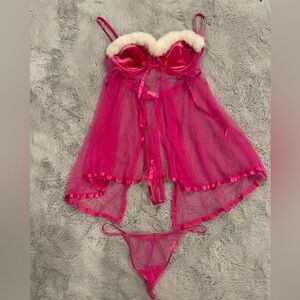 Rare Santa Baby babydoll VS Bombshell PUSH-UP BRA Pink Large 2003 Christmas